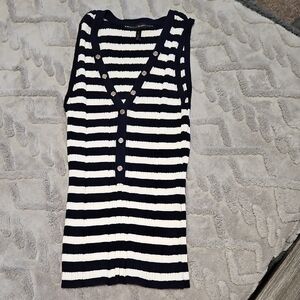 WHBM White House Black Market Navy and White Striped Tank Top